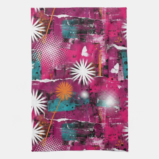 Abstract Grunge Pattern with Dandelion Tea Towel (Vertical)