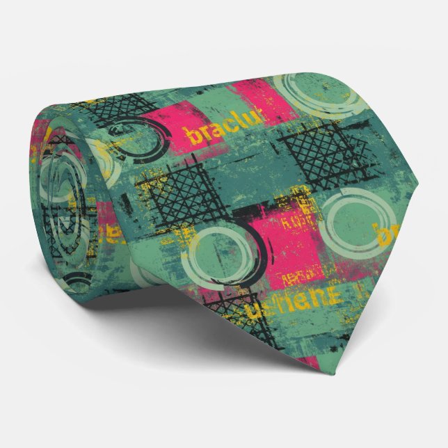 Abstract Grunge Pattern with Geometric Shapes (1) Tie (Rolled)