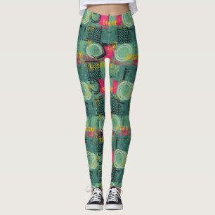 Abstract Grunge Pattern with Geometric Shapes Leggings