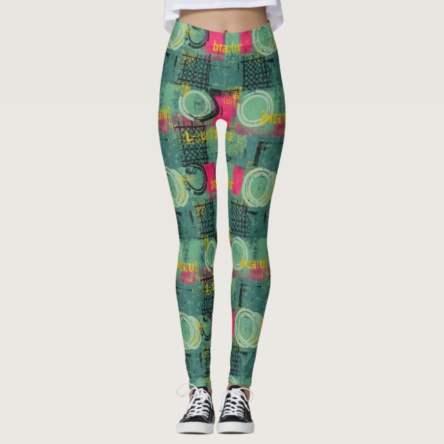 Abstract Grunge Pattern with Geometric Shapes Leggings (Front)