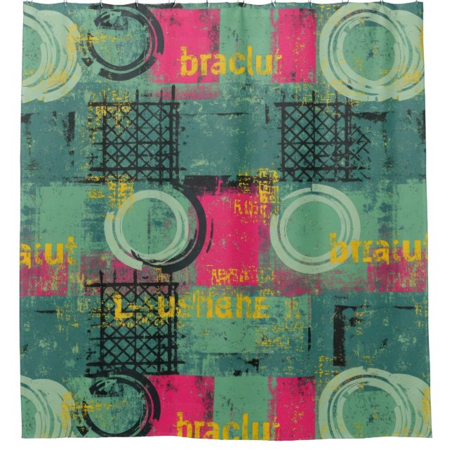 Abstract Grunge Pattern with Geometric Shapes Shower Curtain (Front)
