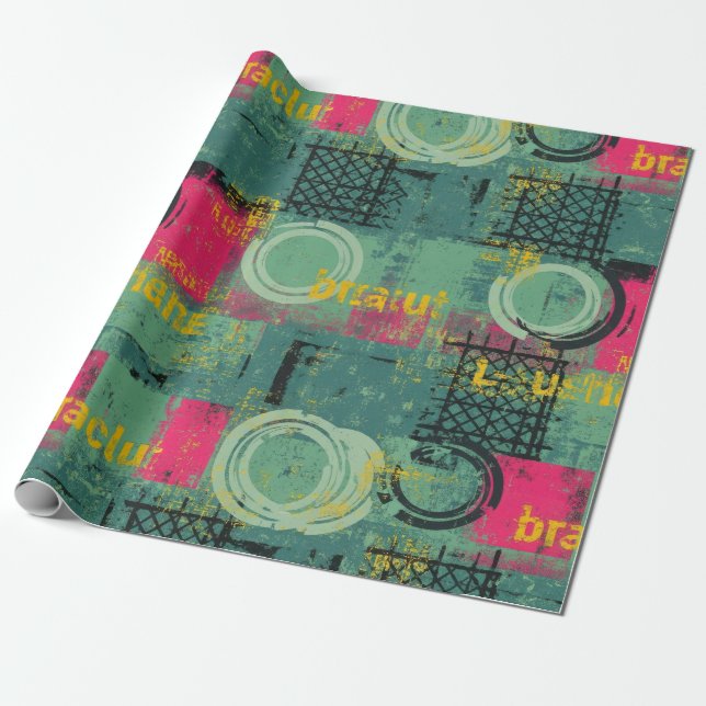 Abstract Grunge Pattern with Geometric Shapes Wrapping Paper (Unrolled)