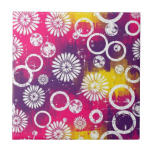 Abstract Grunge Pattern with Starburst & Bubble Ceramic Tile