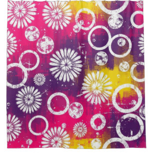 Abstract Grunge Pattern with Starburst & Bubble Shower Curtain
