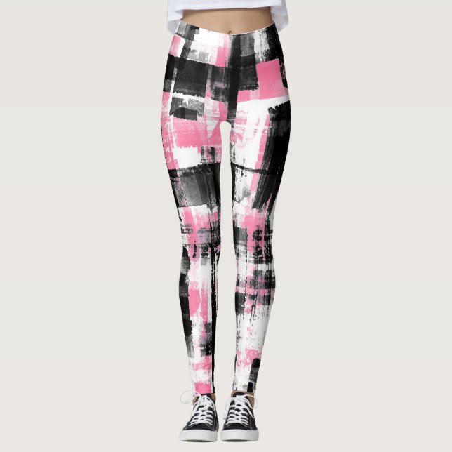 Abstract Grunge Pink White And Black Leggings (Front)