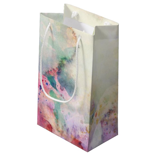 Abstract grunge texture with watercolor paint small gift bag (Back Angled)
