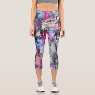 Abstract Grungy Colourful Paint Capri Leggings