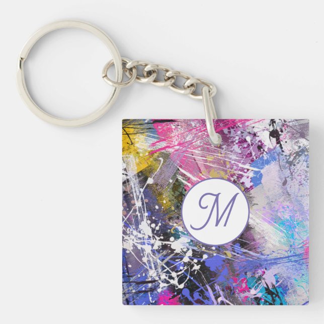 Abstract Grungy Colourful Paint Key Ring (Front)