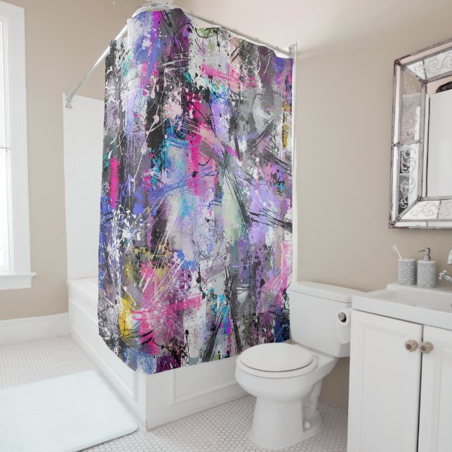 Abstract Grungy Colourful Paint Shower Curtain (In Situ)