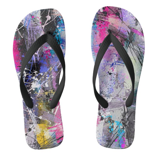 Abstract Grungy Colourful Paint Thongs (Footbed)