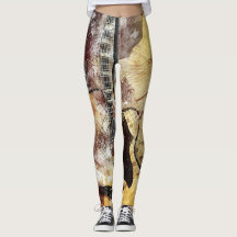 Abstract Guitar Design Leggings Gold Brown Black