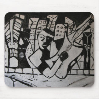 ABSTRACT GUITARIST BLACK WHITE MOUSE PAD