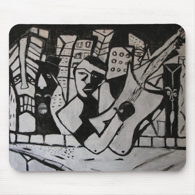 ABSTRACT GUITARIST BLACK WHITE MOUSE PAD (Front)