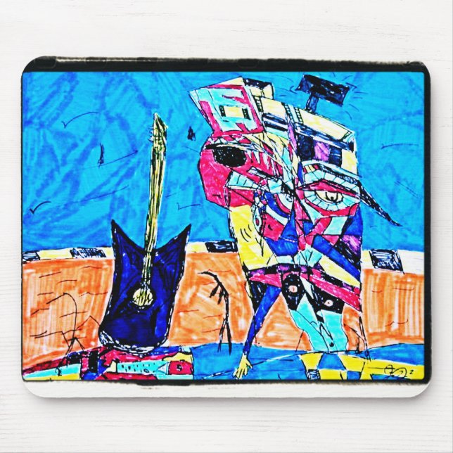 ABSTRACT GUITARIST DRAWING MOUSE PAD (Front)