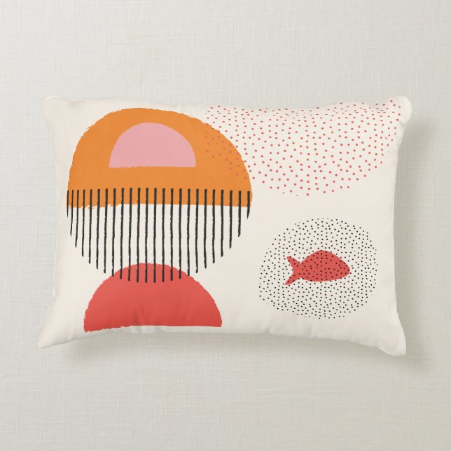 Abstract half circle Dots fish Pillow2 16" x 12"  Decorative Cushion (Back)
