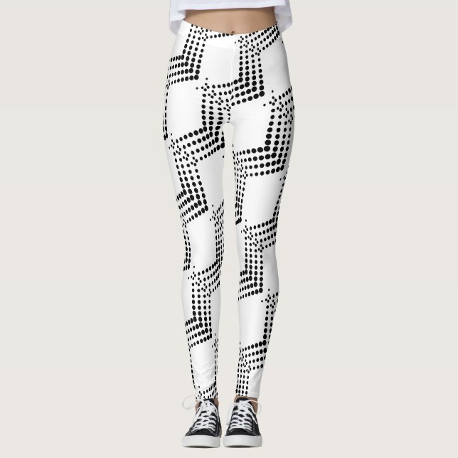 Abstract Half-tone Pulsating Circles Zigzags Leggings (Front)