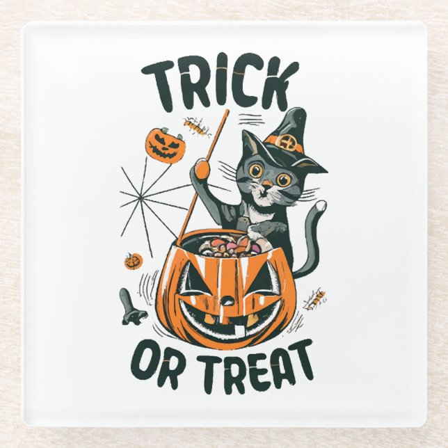 Abstract Halloween Cat Glass Coaster (Front)