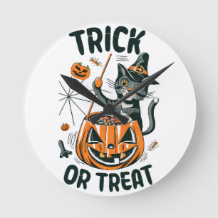 Abstract Halloween Cat Round Clock