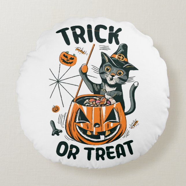 Abstract Halloween Cat Round Cushion (Front)
