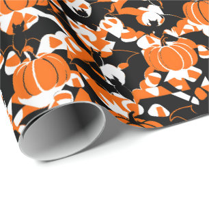 Abstract Halloween Pumpkins and Bats Wrapping Paper