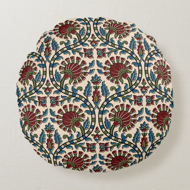 abstract hand block ajrakh print background design round cushion (Front)