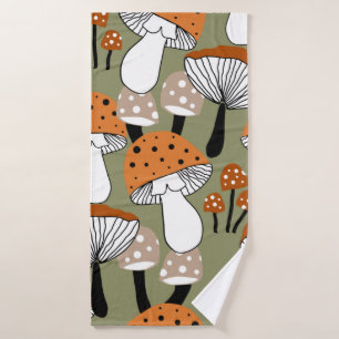 Abstract Hand Drawing Colourful Mushrooms Repeatin Bath Towel