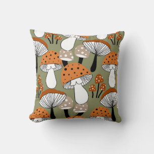 Abstract Hand Drawing Colourful Mushrooms Repeatin Cushion