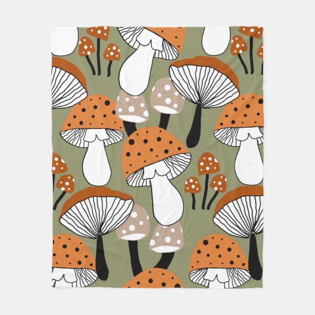 Abstract Hand Drawing Colourful Mushrooms Repeatin Fleece Blanket (Front)