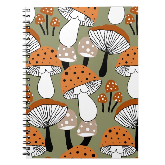 Abstract Hand Drawing Colourful Mushrooms Repeatin Notebook (Front)