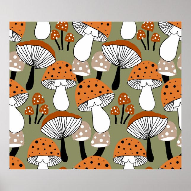 Abstract Hand Drawing Colourful Mushrooms Repeatin Poster (Front)
