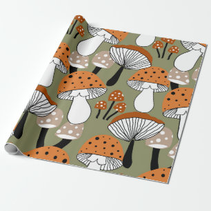 Abstract Hand Drawing Colourful Mushrooms Repeatin Wrapping Paper