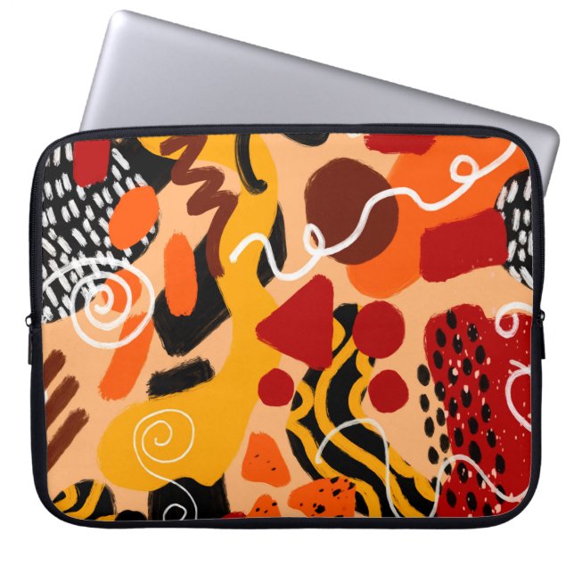 Abstract Hand Drawing Geometric Shapes Brush Strok Laptop Sleeve (Front)