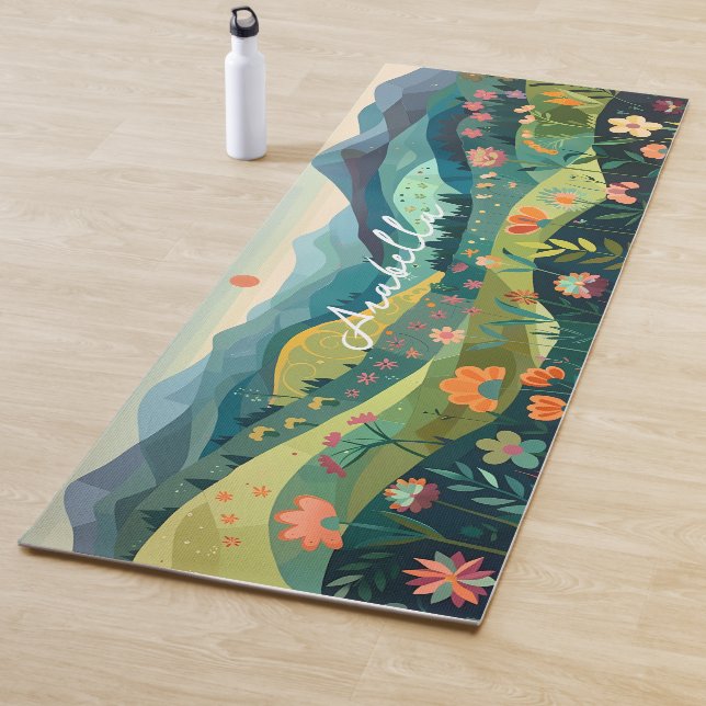 Abstract Hand Drawing Mountains Floral Meditation Yoga Mat (In Situ)