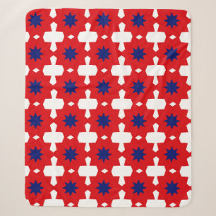 Abstract Hand Drawing Retro 70s Geometric Tile Cer Sherpa Blanket