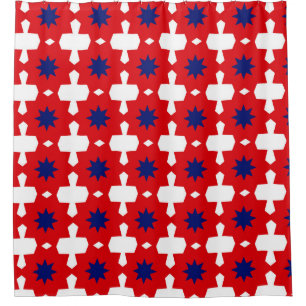 Abstract Hand Drawing Retro 70s Geometric Tile Cer Shower Curtain