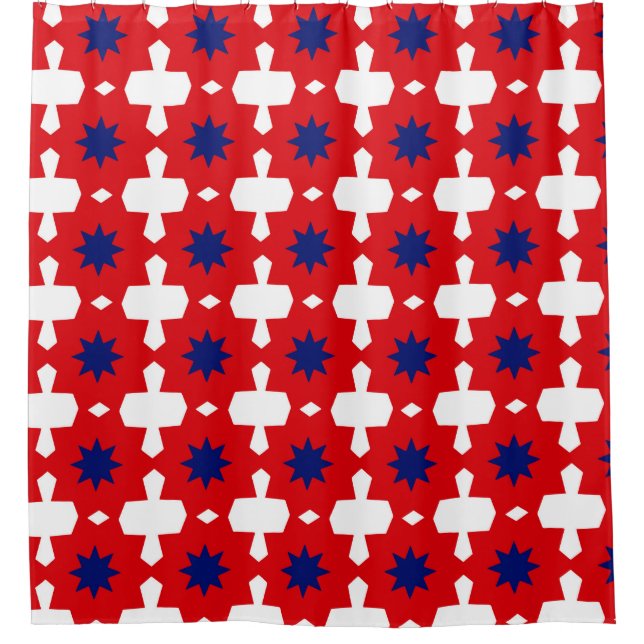 Abstract Hand Drawing Retro 70s Geometric Tile Cer Shower Curtain (Front)