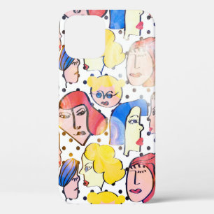 Abstract hand drawing woman faces cartoon with wat iPhone 12 case