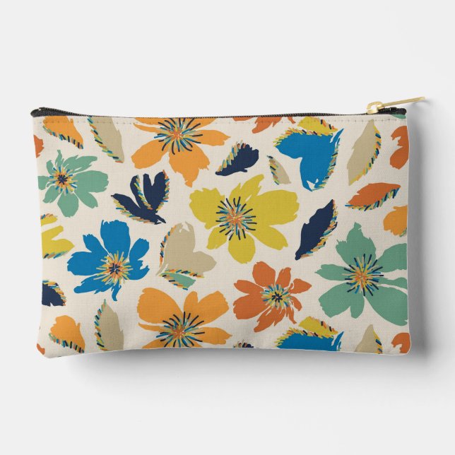 Abstract Hand-Drawn Boho Floral Pattern Accessory Pouch (Back)