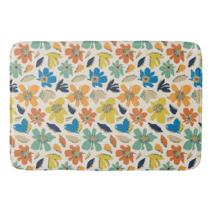 Abstract Hand-Drawn Boho Floral Pattern Bath Mat