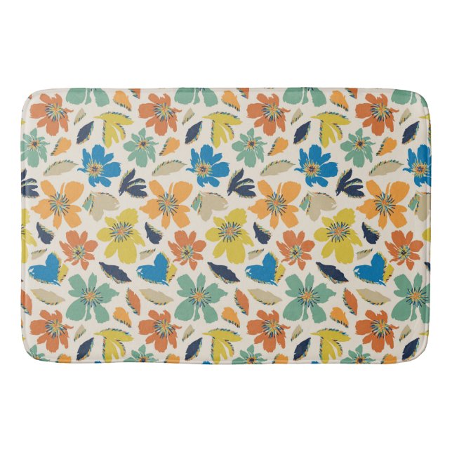 Abstract Hand-Drawn Boho Floral Pattern Bath Mat (Front)