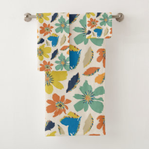 Abstract Hand-Drawn Boho Floral Pattern Bath Towel Set