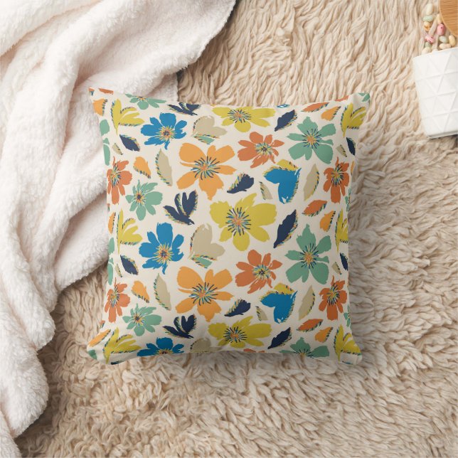 Abstract Hand-Drawn Boho Floral Pattern Cushion (Blanket)