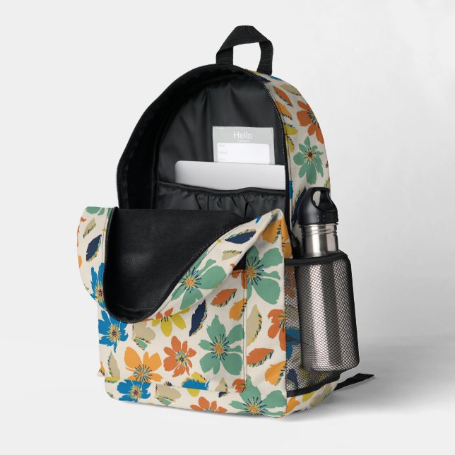 Abstract Hand-Drawn Boho Floral Pattern Printed Backpack (Back Corner Right (Open))