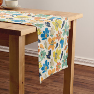 Abstract Hand-Drawn Boho Floral Pattern Short Table Runner