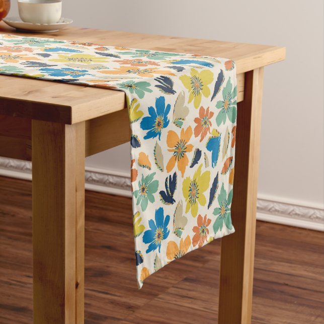 Abstract Hand-Drawn Boho Floral Pattern Short Table Runner (In Situ)