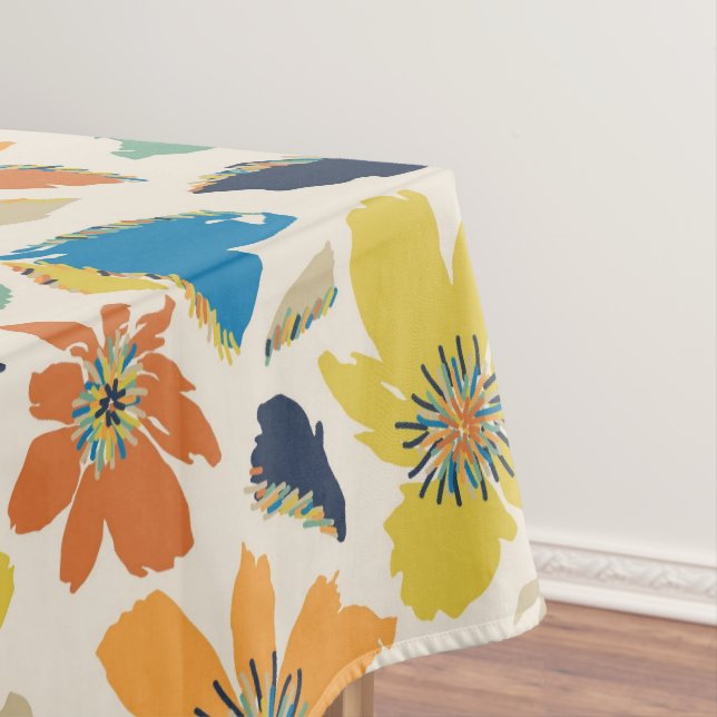 Abstract Hand-Drawn Boho Floral Pattern Tablecloth (In Situ)