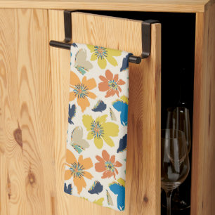 Abstract Hand-Drawn Boho Floral Pattern Tea Towel