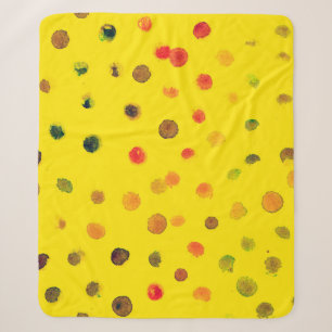 Abstract hand drawn image with multicolor dots on sherpa blanket