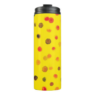 Abstract hand drawn image with multicolor dots on  thermal tumbler