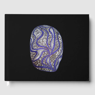 Abstract hand drawn modern black blue pattern art guest book